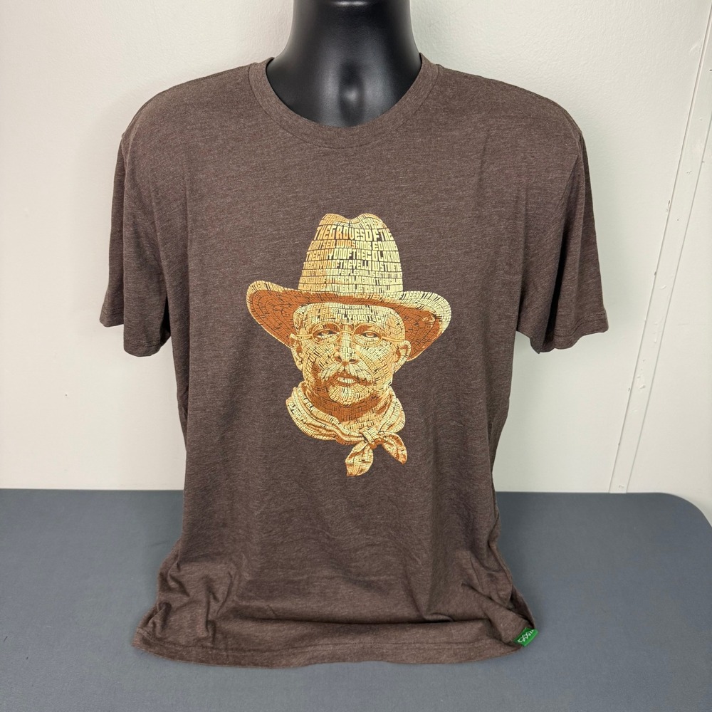 Wild Tribute T-Shirt Mens L Theodore Roosevelt Graphic Brown Short Sleeve Tee